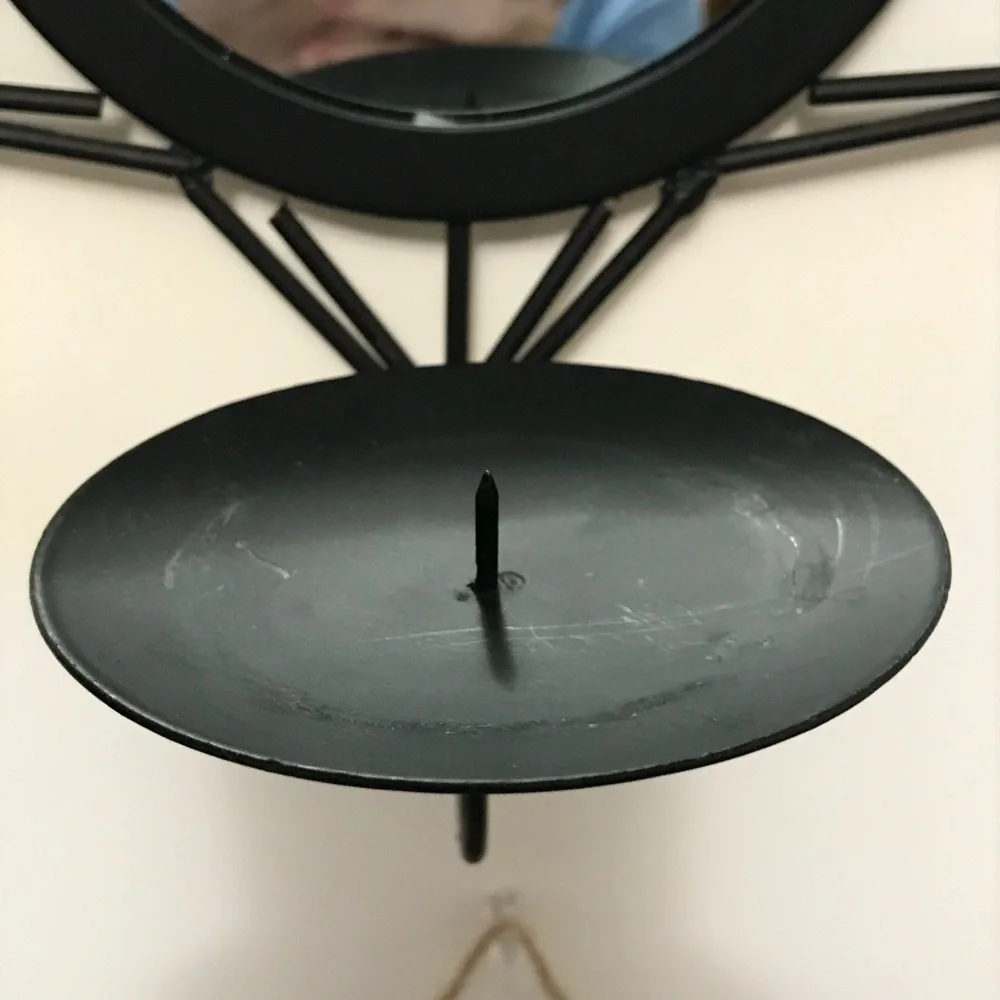 Black Metal Star Mirror Gothic Wall Sconce Candle Holder